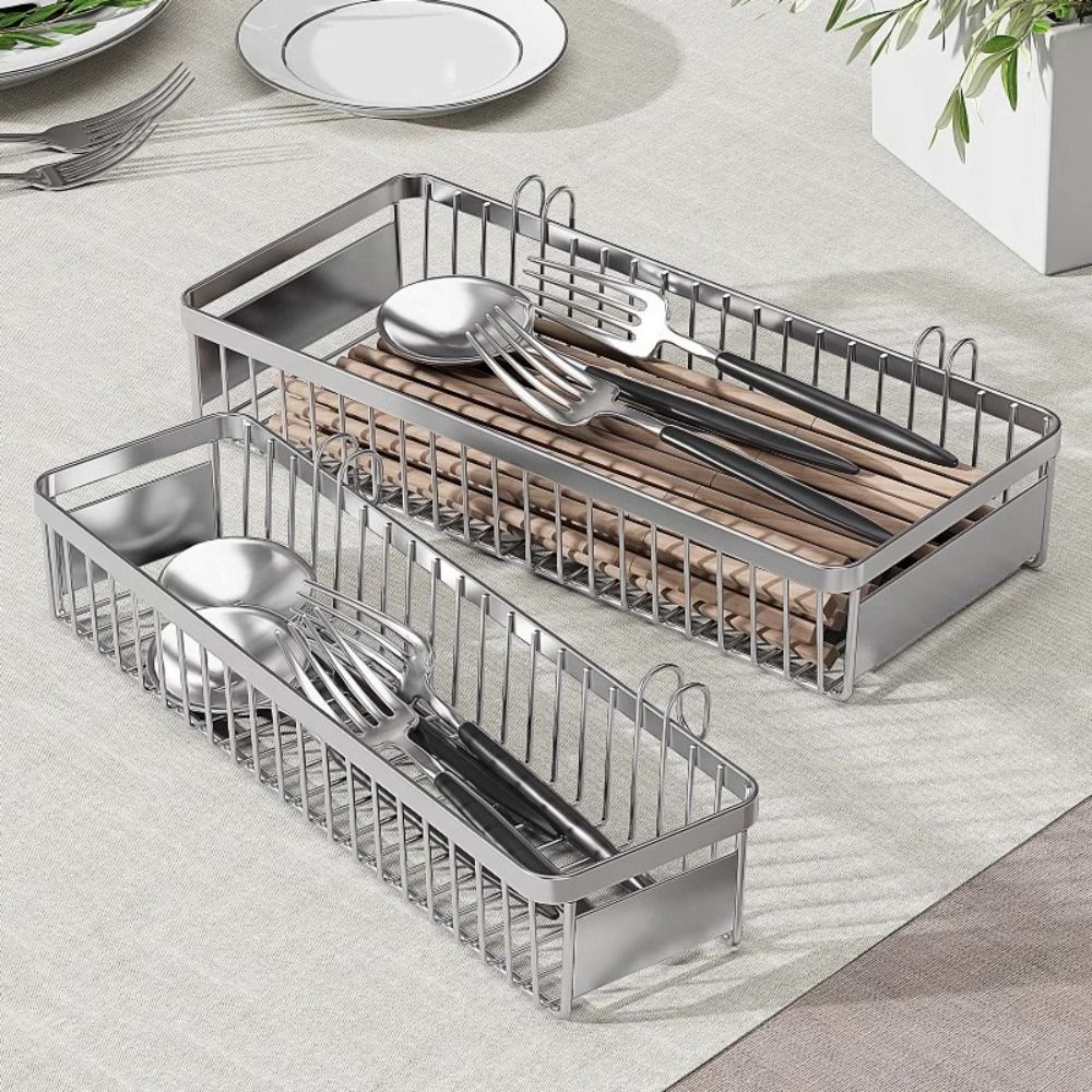 Silver Hanging Cutlery Holder Rust Proof Cutlery Drainer Rack  Kitchen Use