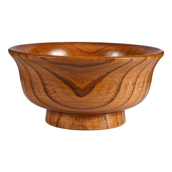 190/240/300/425/475ml Wooden Bowl Reusable Reverse Edge Round Thickened Anti-scalding High-footed Mongolia Style Rice Bowl Kitchen