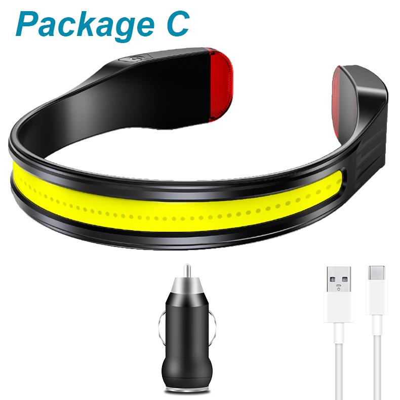 COB LED HeadLamp Type-C USB Rechargeable Headlight Multifunction Light Portable Head Flashlight Lamp Tail White & Red Light