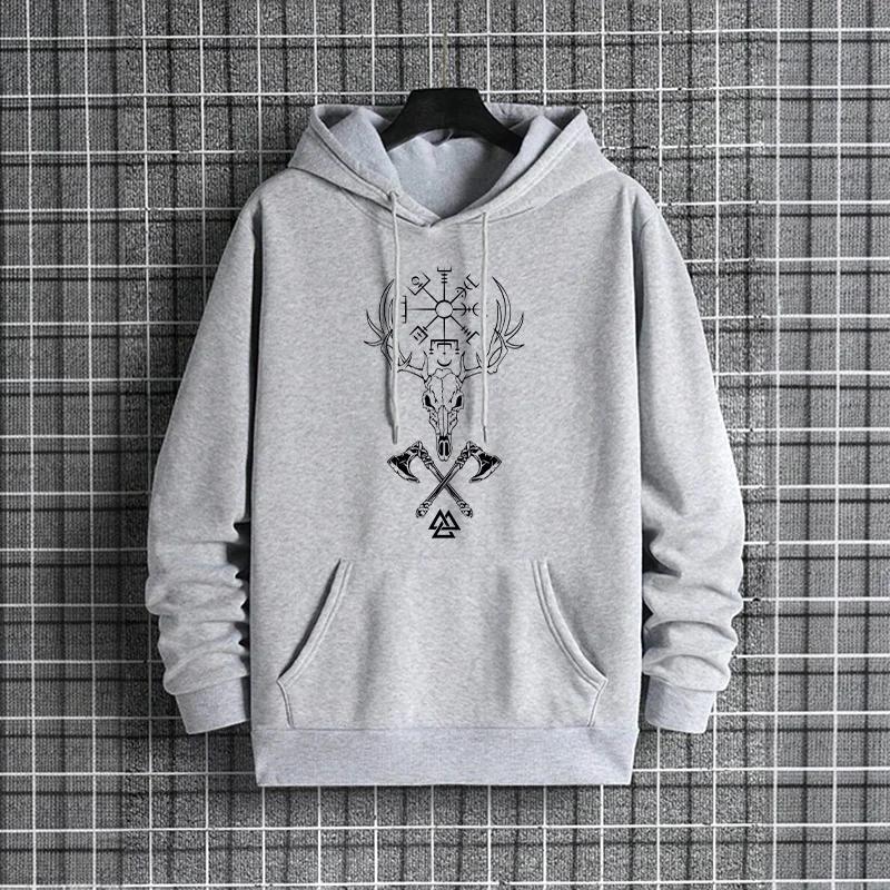 Mens 2025 Fall Winter Hoodie Urban Streetwear Fashion Hip Hop Hooded Sweatshirt Male Trendy Casual Viking Runes Pattern Pullover