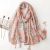 Yitao Soft Pink Floral Scarf - Cotton & Linen Feel with Silver Silk, Fashionable Women’s Shawl