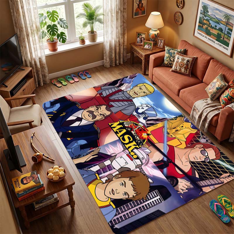 M.A.S.K. Retro 80s Cartoon Car Area Rug, Non-Slip Floor Mat for Living Room Bedroom, Vintage Action Series Carpet for Gamer Room
