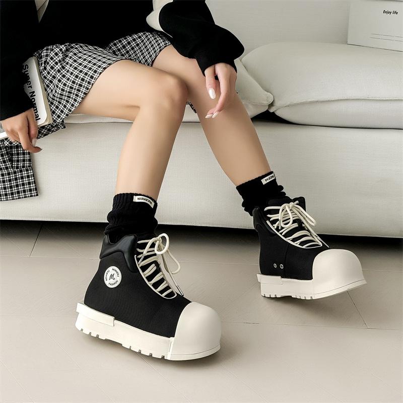 2025 новые черно-белые туфли с большим носком, усиленная толстая подошва, круглая носовая часть, универсальные высокие спортивные туфли, пара 7230-6230-J