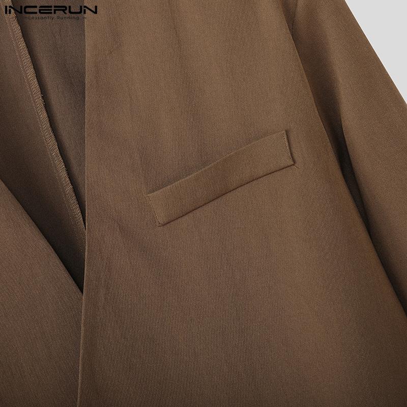 INCERUN Мужские блейзеры без воротника с длинным рукавом на одной пуговице свободного кроя
