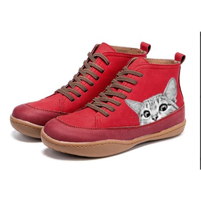 High-top Flat-soled Single Shoes for Women's Autumn and Winter New Round Head Lace-up Color Matching Casual Women's Shoes