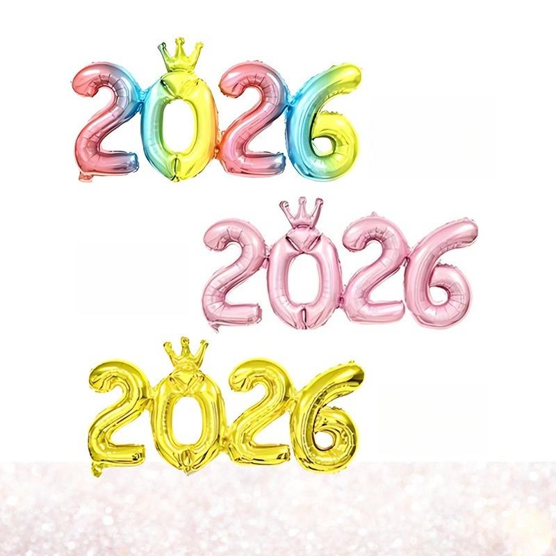 2026 Блестящий фольгированный шар-корона для празднования Нового года, украшения из алюминиевой пленки для вечеринки, праздничное украшение в цифровой тематике