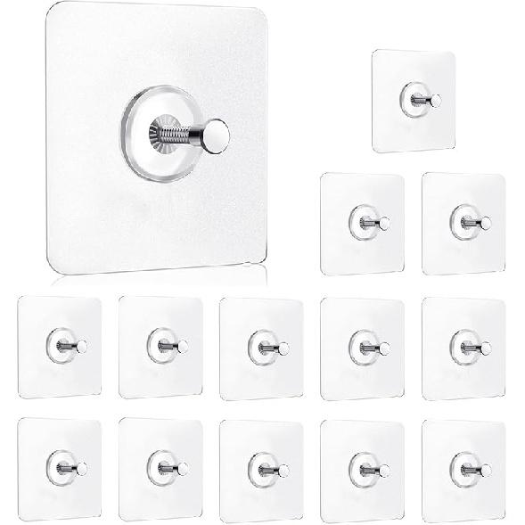 14 Pack Adhesive Wall Hooks, Wall Hangers Without Nails, No Damage Picture Hooks Waterproof and Rustproof to use ide Kitchen, Bathroom, Home and