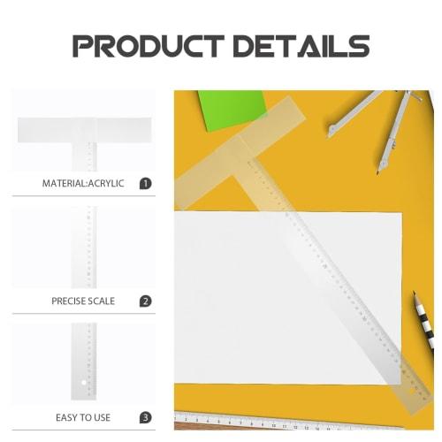 NUOLUX T-Square Ruler, Slide Ruler, Drafting Ruler, Measuring Ruler, 17.72 Inch/45cm, Acrylic Design Drafting Tool, Drawing Tool for Students and Prof