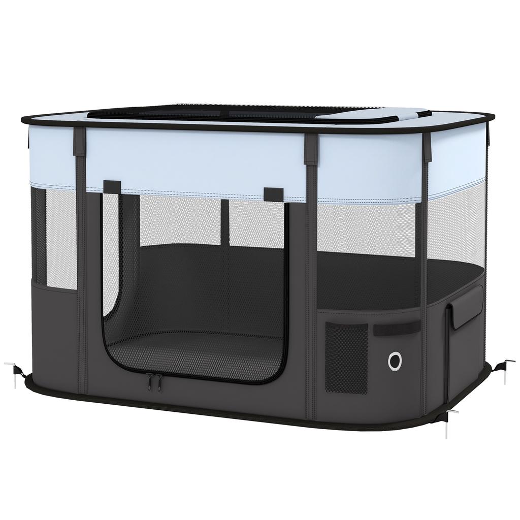Pet Playpen with 7 Windows, 3 Doors and 2 Storage Bags, Made of Polyester and Steel, 84x64x53 cm