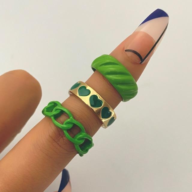 17 км красочные металлические кольца из смолы, набор для женщин и мужчин, очаровательные кольца Y2K для любителей сердец, новые модные модные ювелирные изделия, подарки