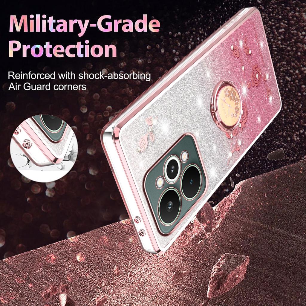 For Realme 15 Pro 5G Case Ring Kickstand TPU Flowers Phone Cover Gradient Glitter
