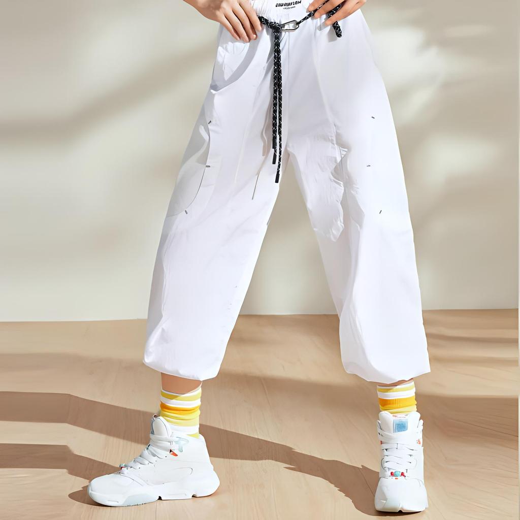 Li Ning CF X Haizhenwang Designer Collaboration SS22 Однотонные светоотражающие детали Эластичный пояс джоггеры женские брюки белые AYKSB54-1