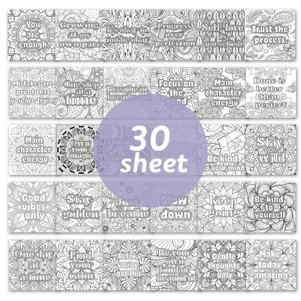 Mandala Coloring Book for Teens Adults - 30 Unique Art Designs with Inspirational Quotes, Stress Relief Therapy Coloring Pages