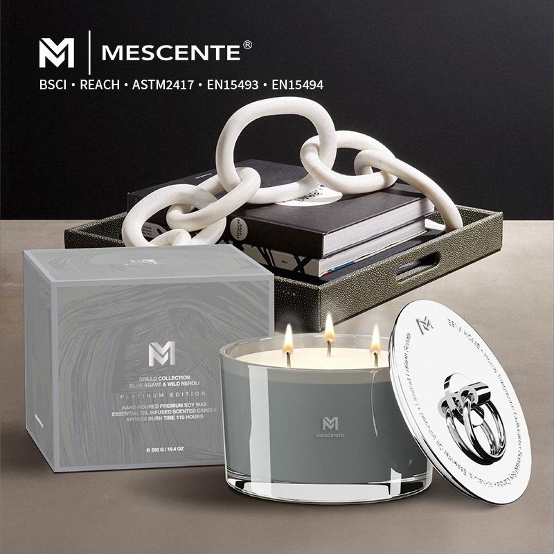 Mescente Custom Handmade Luxury Christmas Scented Glass Candles Vessel Jar 3 Wicks Soy Wax Candles