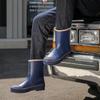 Мужские резиновые дождевые ботинки 2024 года, противоскользящие, водонепроницаемые рыболовные ботинки с плюшевой теплой подкладкой, мужские повседневные ботинки до середины голени, рабочие ботинки больших размеров 45