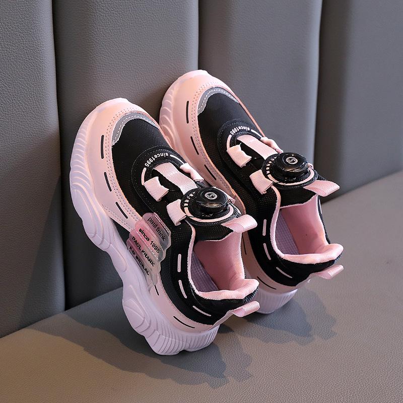 Fashionable girls' shoes2026Spring and Autumn New Style Leather Dad Shoes for Older Girls, Children's Rotating Buckle Sneakers
