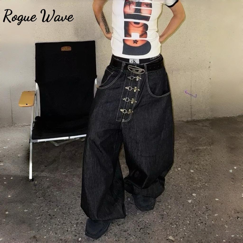 Джинсы RogueWave с металлическим дизайном пряжки, изогнутые широкие штанины, высокая посадка, прямые мешковатые джинсовые брюки, винтажные уличные брюки