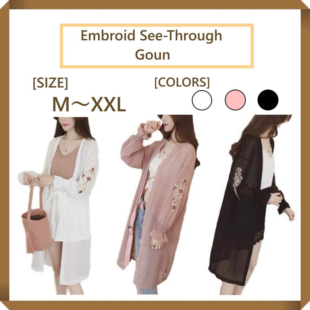 Кардиган-платье с цветочной вышивкой Размер [1/2style] Женский Прозрачный (Белый, Л)