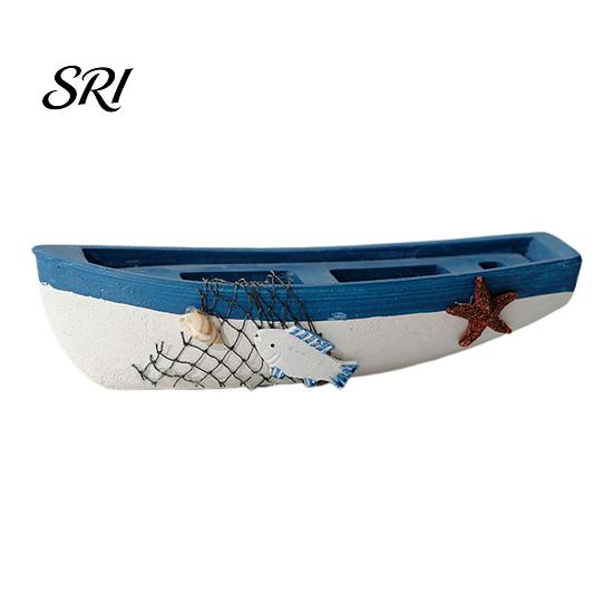 Study Room Nautical Decor Handmade Ocean Wooden Boat Model Rustic Beach Style Canoe Window Display Sailboat Figurine Themed Tabletop Ornament