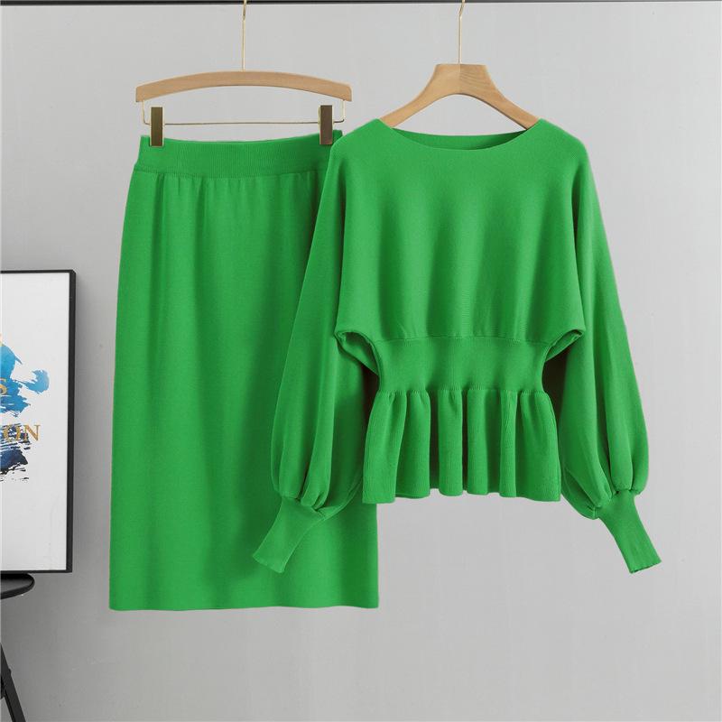 Европейский комплект миди-юбки бодикон с рукавами-фонариками - Стиль французской светской львицы