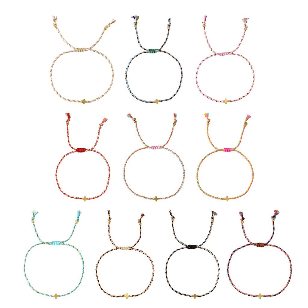 Multipurpose Bohemian Retro Styles Cotton Rope Crosses Bracelet Adjustable Multilayer Designs for Men and Women