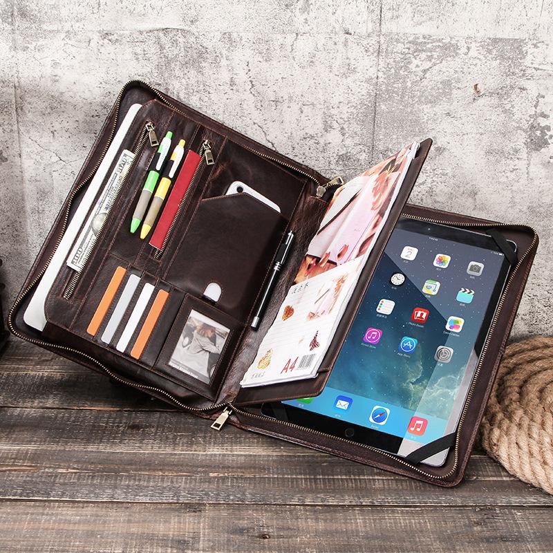 Leather Laptop Bag Portable Business Office A4 Paper Multi-Function Laptop Storage Bag