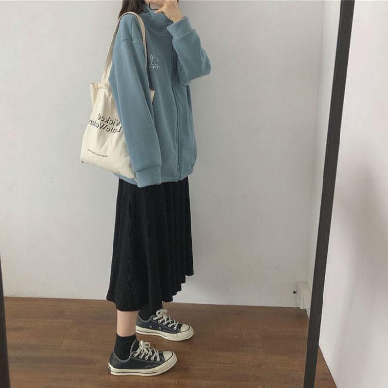 Зимняя женская флисовая куртка, модная корейская толстая куртка на молнии с высоким воротом и вышивкой, подходит для молодых женщин