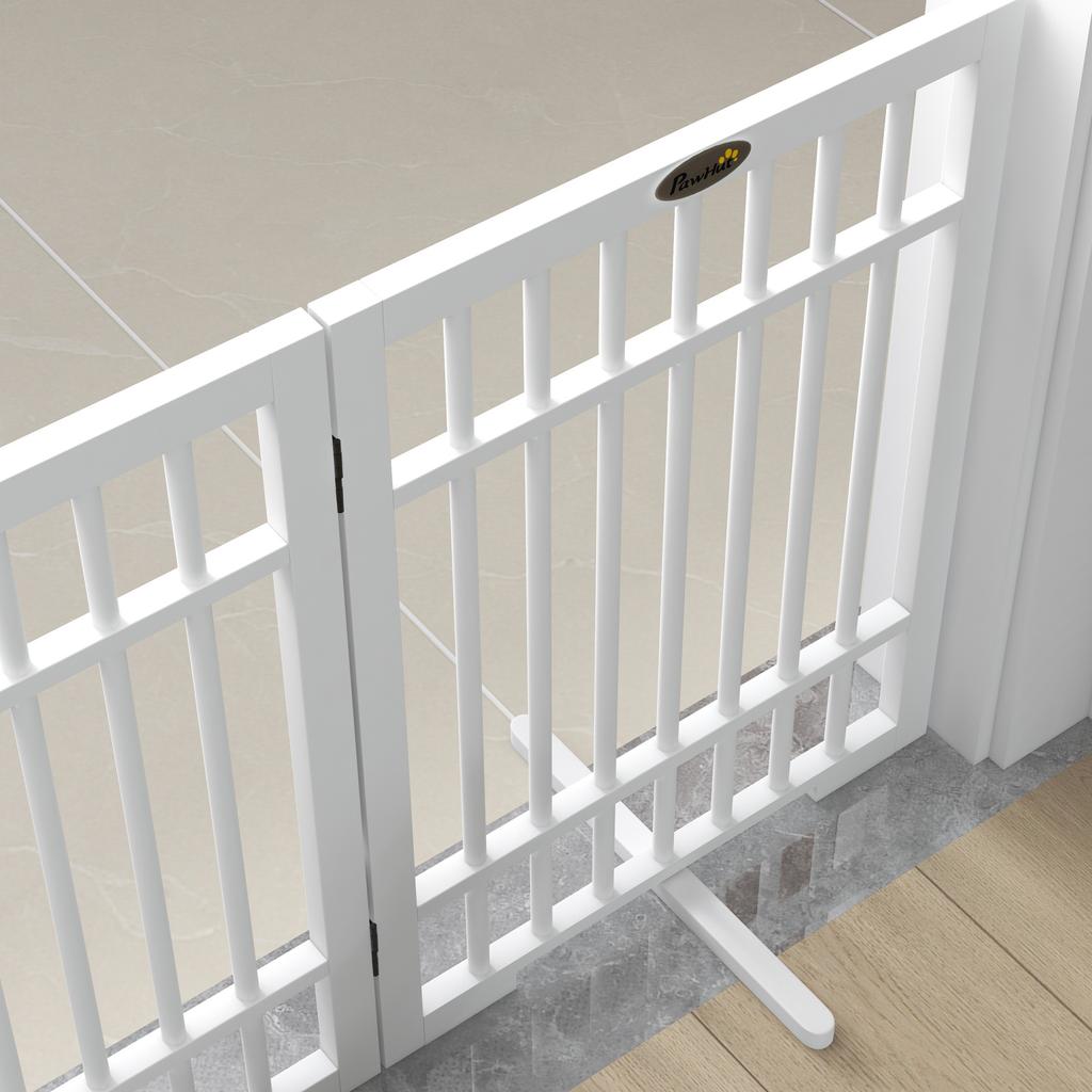 Dog Gate, Foldable and Non-Slip, Swiveling Support Feet, Wood Frame, 183x24.5x61 cm, White