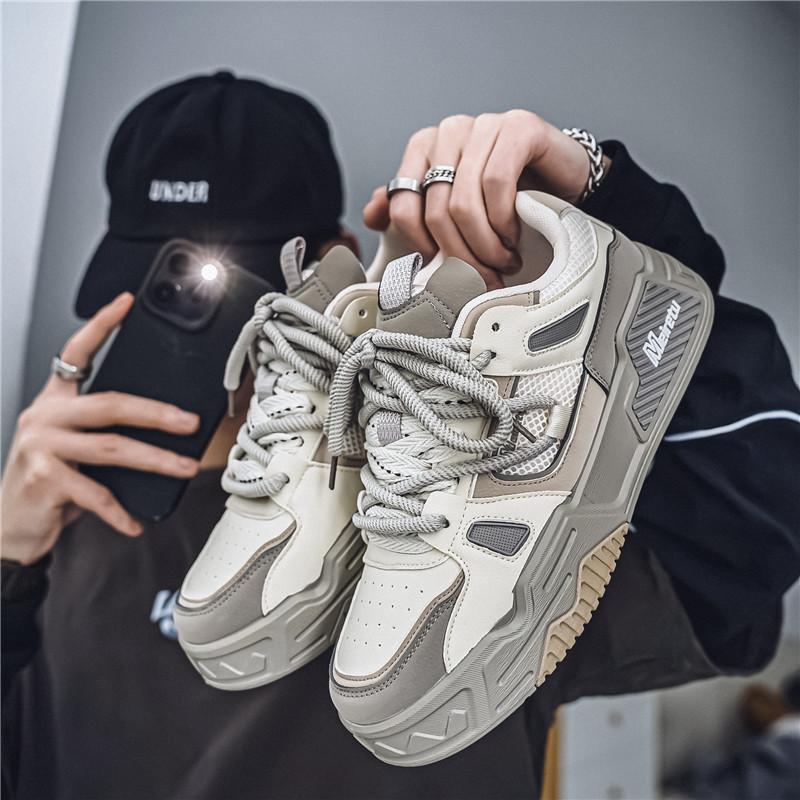 Модные осенние мужские туфли для скейтбординга на толстой подошве, удобные нескользящие повседневные кроссовки на шнуровке для мужчин, для активного отдыха на свежем воздухе