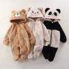 Warm Infant Jumpsuit Long Sleeved Plush Baby Romper Cartoon Panda Rabbit Bear Baby Jumpsuit