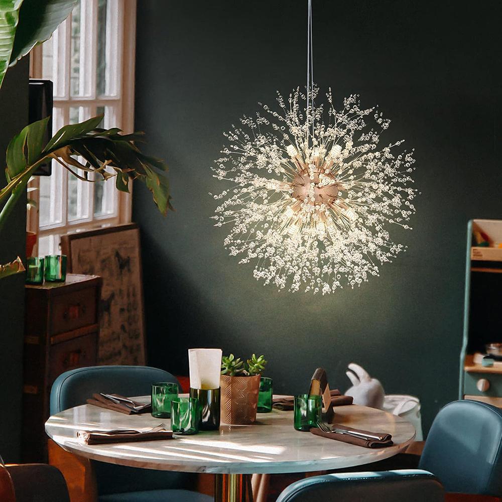Modern Crystal Chandeliers Firework, Non-dimmable, 12-Light Gold Dandelion Sputnik Ceiling Light Fixtures, for Bedroom Living Room