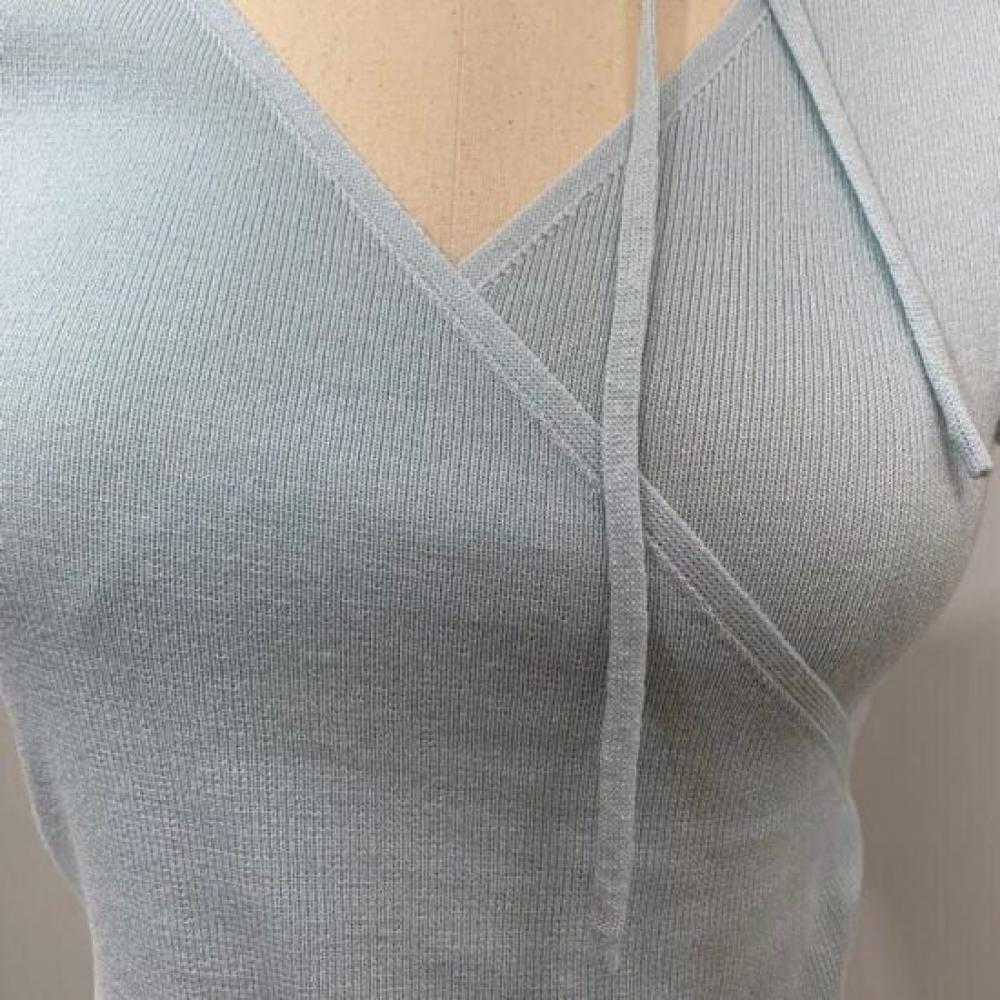 C S In The Room tSuka Strap ShirrIng V neCk Wrap Cap SleeVe Knit 4 ColorS