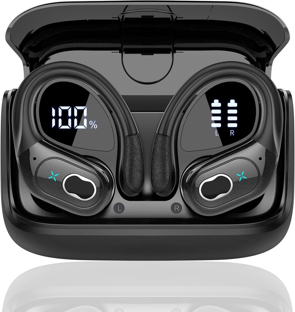Беспроводные Bluetooth-наушники 5.4 Спортивные наушники 75 часов работы Водонепроницаемые IPX7 Светодиодный индикатор питания Накладные наушники Глубокий бас