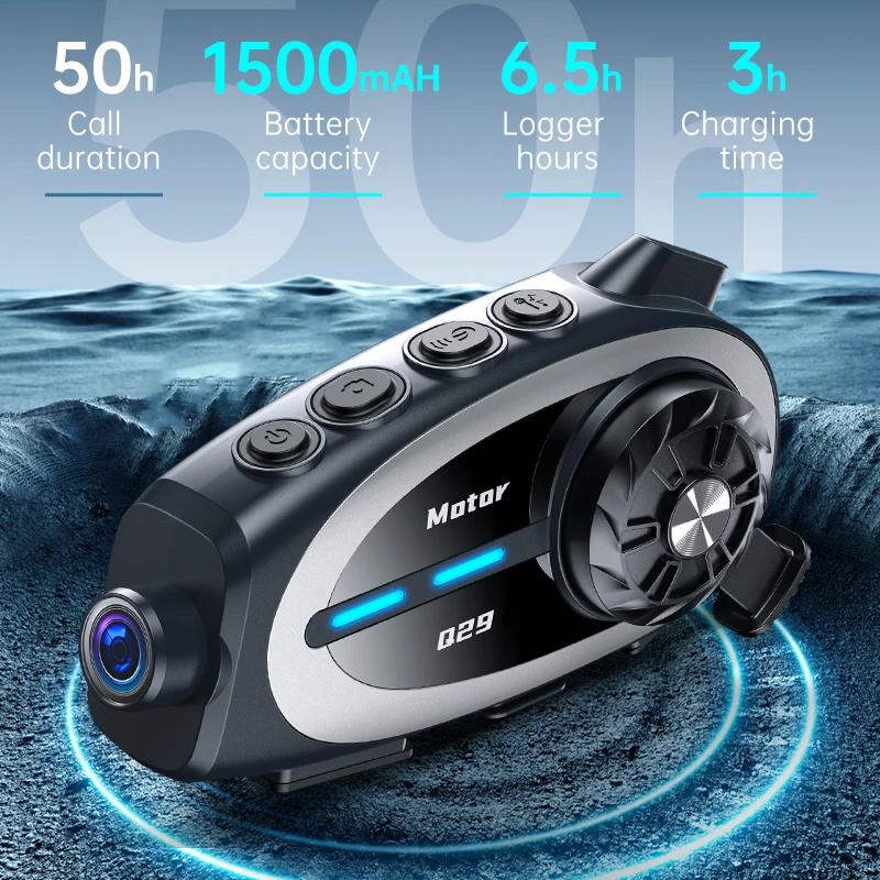 Q29 Motorcycle Helmet Bluetooth Headset For 2 Riders Intercommunicator 300M 1080P HD Wireless Camera and WiFi Video Recorder