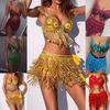 Women Sequin Belly Dancer Costume Tassel Wrap Skirt Club Mini Skirt