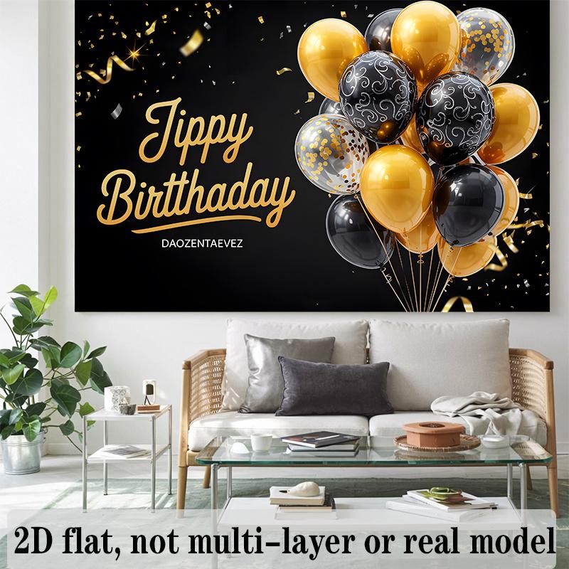 Golden Birthday Theme Banner, Photo Backdrop Wall Decor for Party