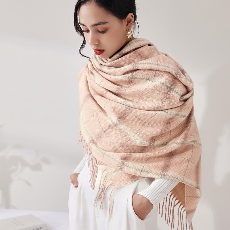 Корейская версия нового кашемирового двустороннего клетчатого шарфа, женский утолщенный и удлиненный теплый шарф-шаль двойного назначения