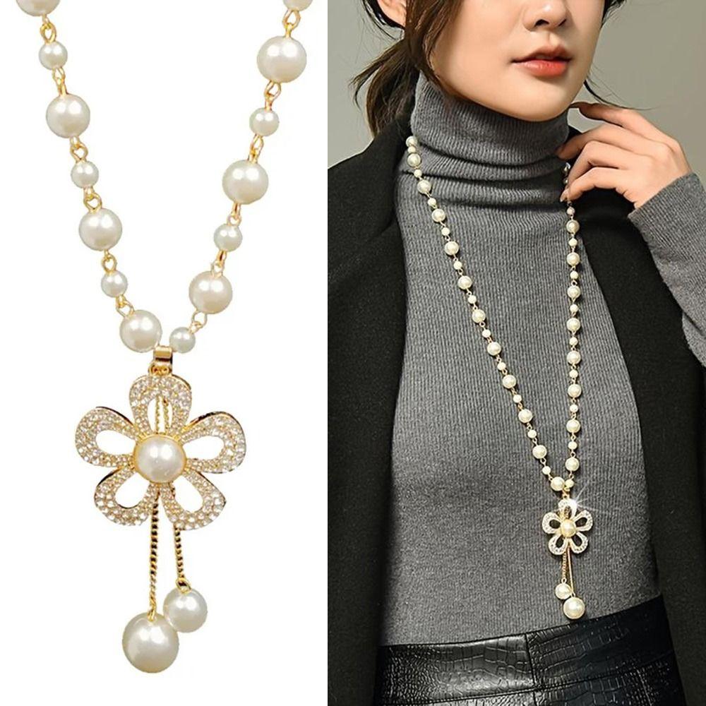 1Pcs Elegant Temperament Pearl Necklace Vintage Sweater Chain  Women's Jewelry Accessories