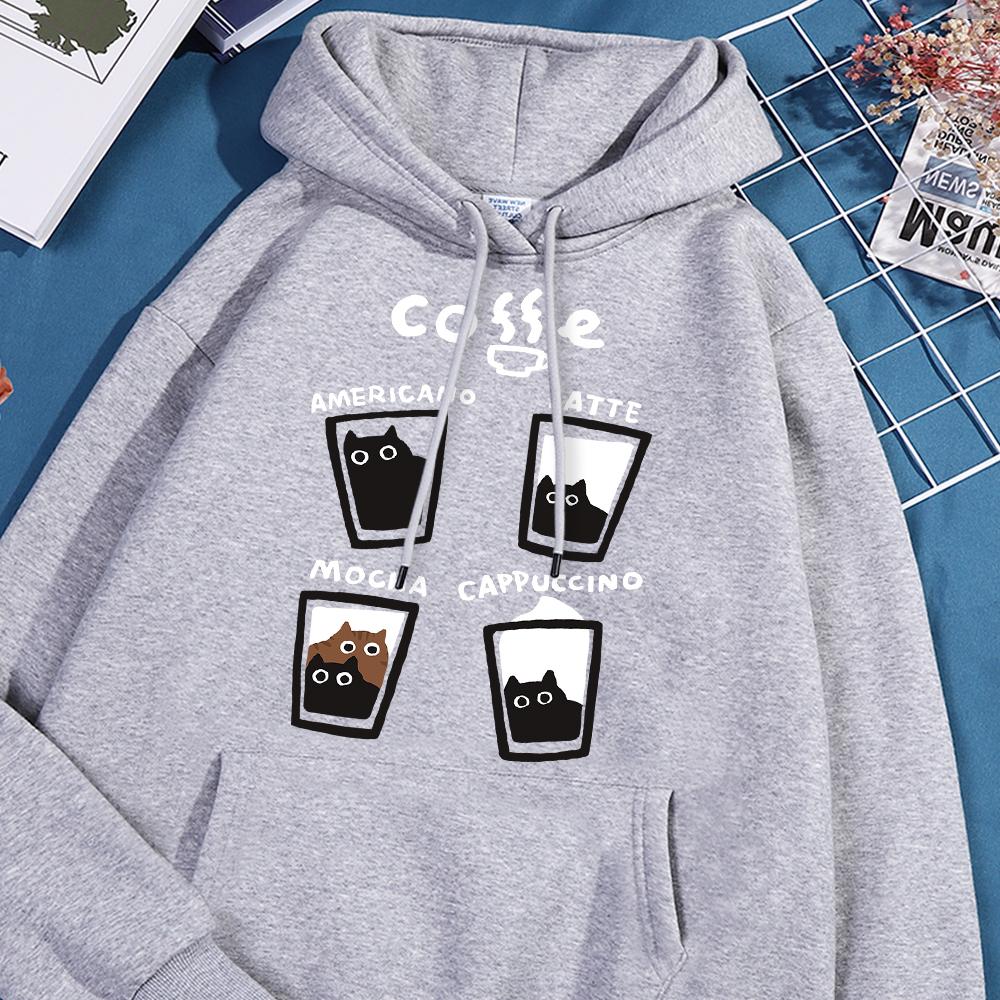 Веселая толстовка с изображением кота из кофейного кота для мужчин и женщин, повседневная толстовка с круглым вырезом, флисовые пуловеры, спортивная теплая толстовка большого размера для пары