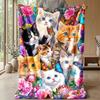 Kitten with Heart and Roses Theme blanket Lightweight Warm Flannel Blanket Decorative Throw Blanket for Home Decoration