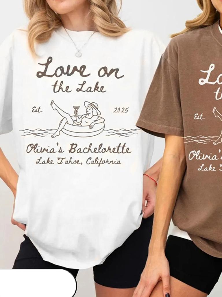 Love on the Lake Bachelorette Comfort Shirt Custom Camp Bach Party Hiking Bride TShirt Cotton Y2K Top Daily Trendy Streetwear