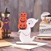 Halloween Wooden Ghost Sign Cute Ghost Witch Pumpkin Tiered Tray Decoration for Home Shelf Mantel Tabletop Windowsill Decor