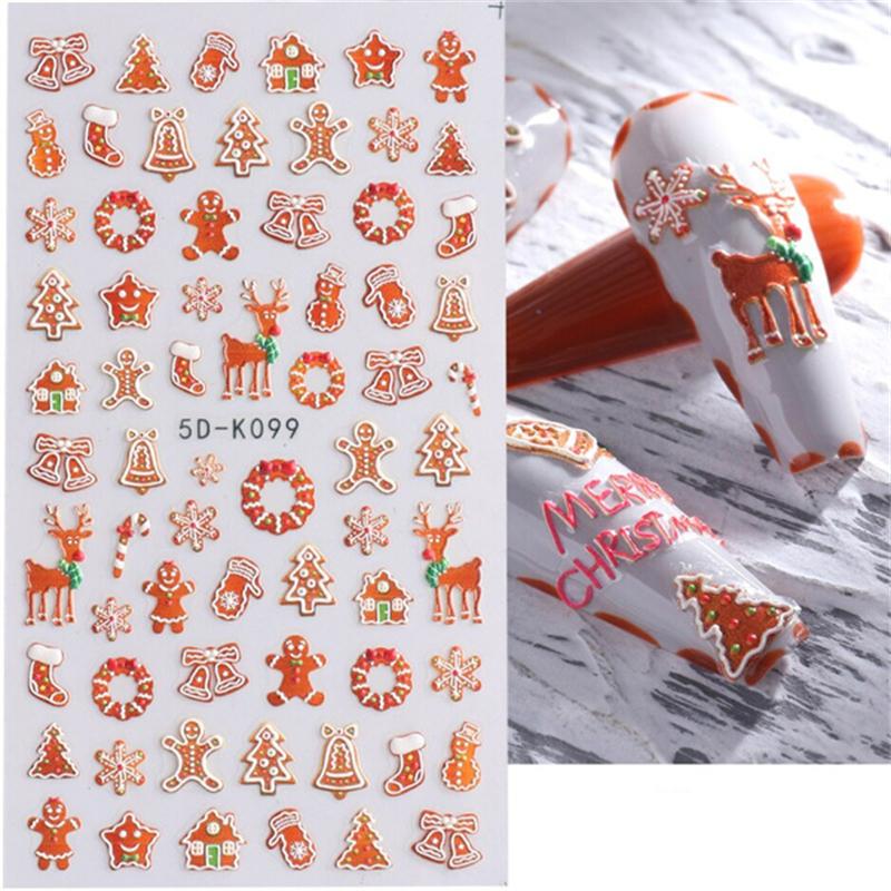5D Nail Art Stickers Embossed Snowflake Snowman Bird Pattern Christmas Nail Stickers Nail Art Decor Decals