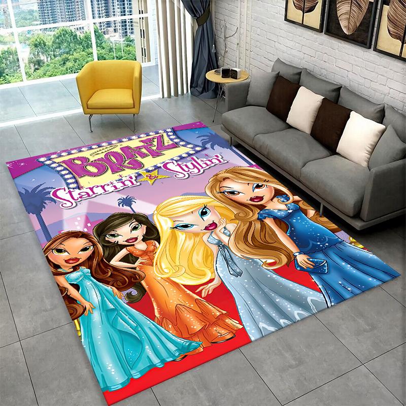 Bratz Doll Kawaii Girl Cartoon Carpet Rug for Playroom Bedroom Living Room Sofa Home Decor,kid Game Area Rug Non-slip Floor Mat