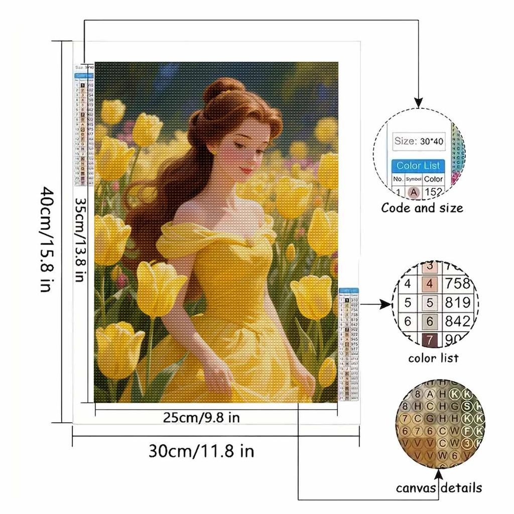 Алмазная мозаика Красочная алмазная живопись Тюльпаны и принцесса Полная круглая вышивка Мультяшные креативные хобби Настенный декор