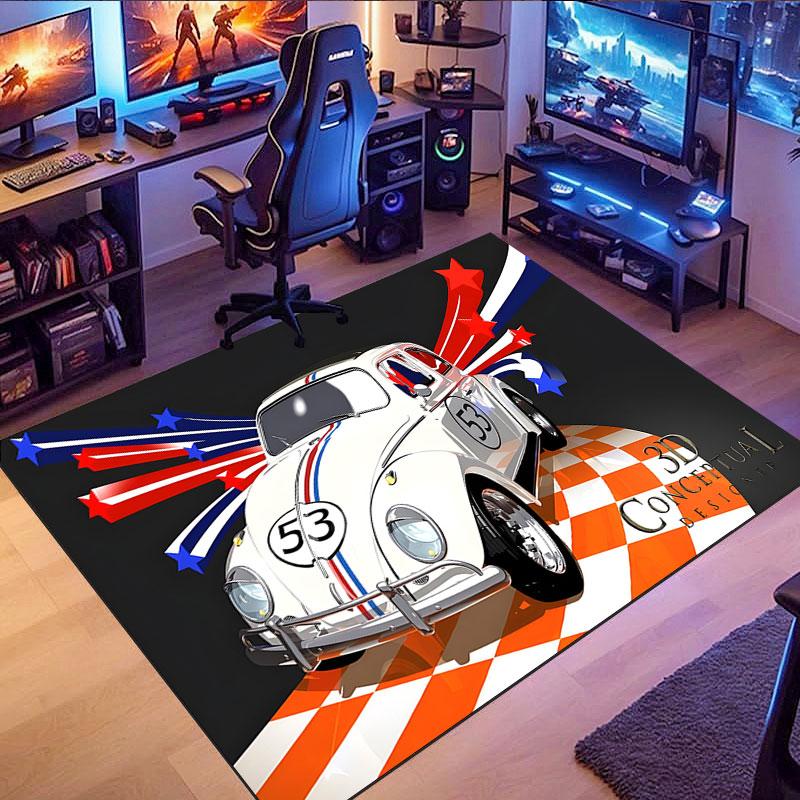 Classic vintage car pattern rug, non-slip rug, suitable for living room, bedroom, game room, computer room and home décor.