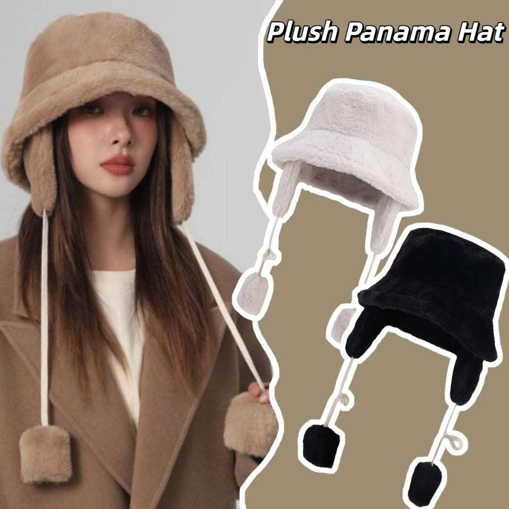 Solid Color Winter Fisherman Hat Anti-cold Plush Bucket Cap Ushanka Plush Panama Hat Outdoor