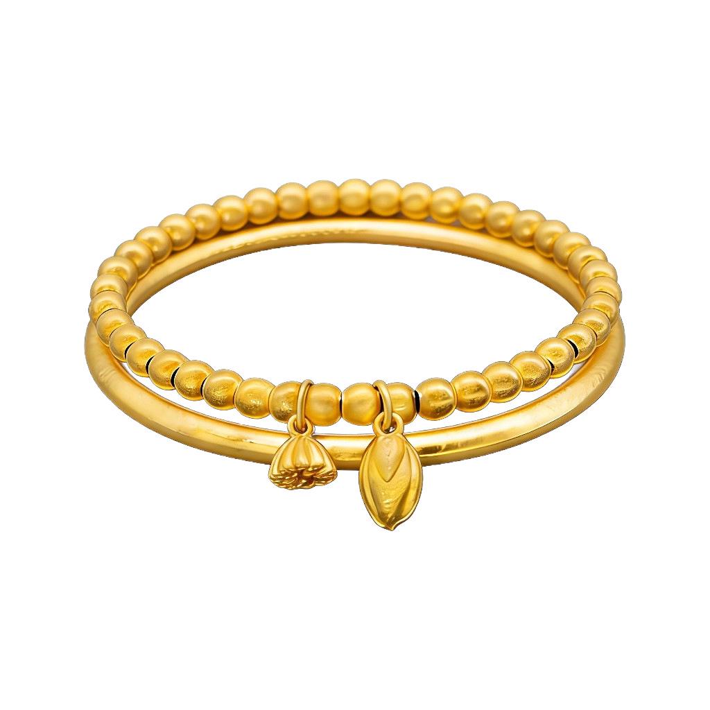 Gold Lotus Seed Pod Antique Best Friend Bracelet with Heart-to-Heart Beads: Fine Craftsmanship and Simple, Stylish Design