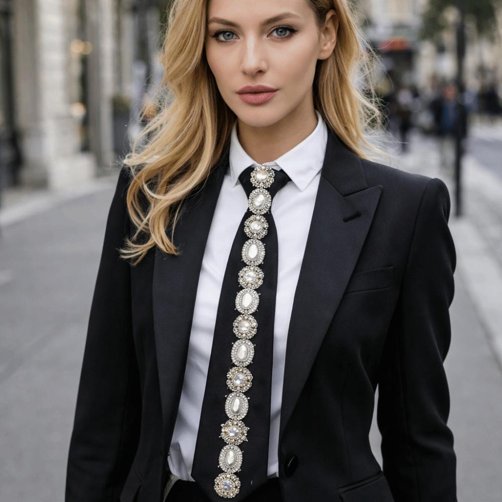 Black Long Necktie Korean Style Decoration Shirt Tie Clothing Decoration Rhinestones Tie Men