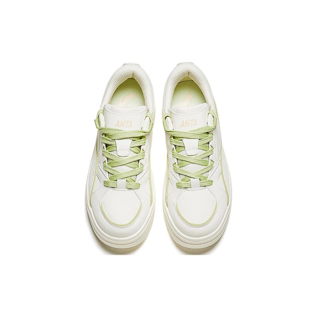 New Anta Gentle Breeze Breathable Coverage Low Top Skateboard Shoes Women's White Green 922418065-3